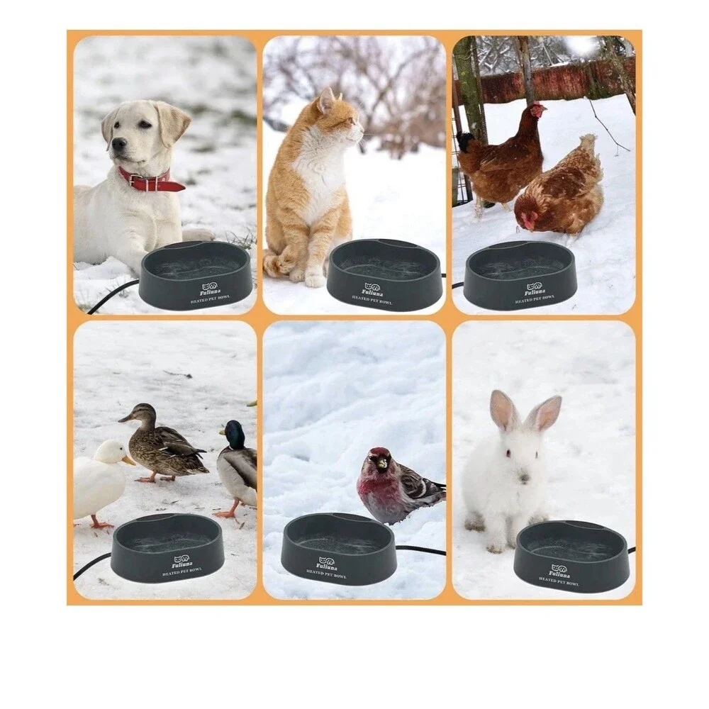 Fuliuna Outdoor Heated Water Bowl for Dog & Cat, Anti Chew Cord Large 125 OZ